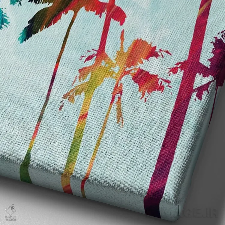 تابلو دکوراتیو نخل های رنگی اثر دن منیلی - نمای نزدیک بافت بوم