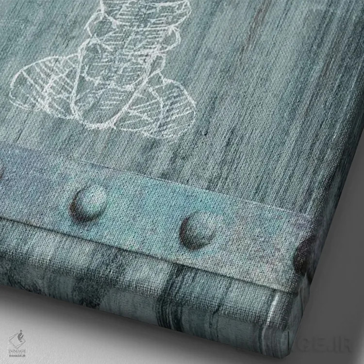 تابلو مینیمال خرچنگ سفید روی چوب آبی اثر دن منیلی - نمای نزدیک بافت بوم