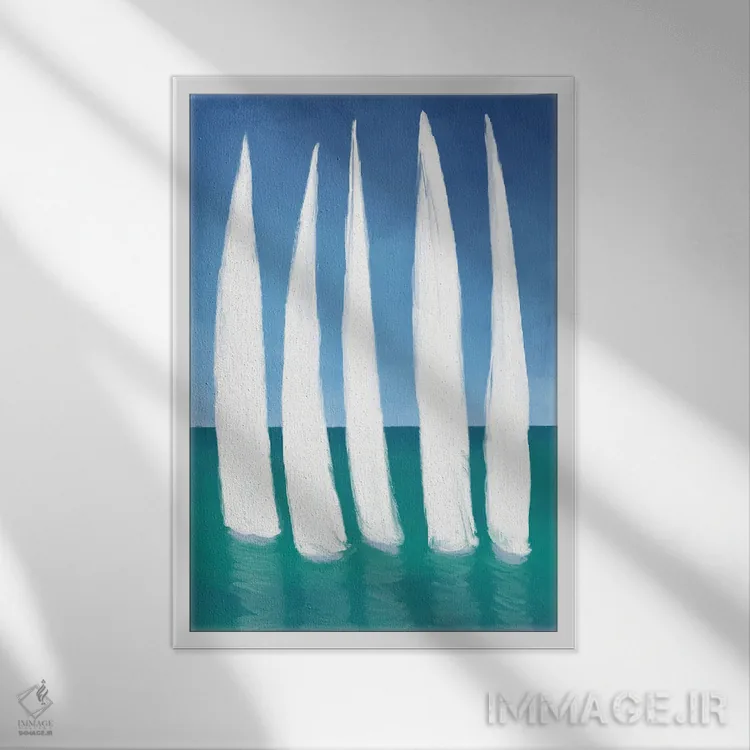 تابلو دکوراتیو قایق های بادبانی بلند اثر دن منیلی - نمای قابدار سفید