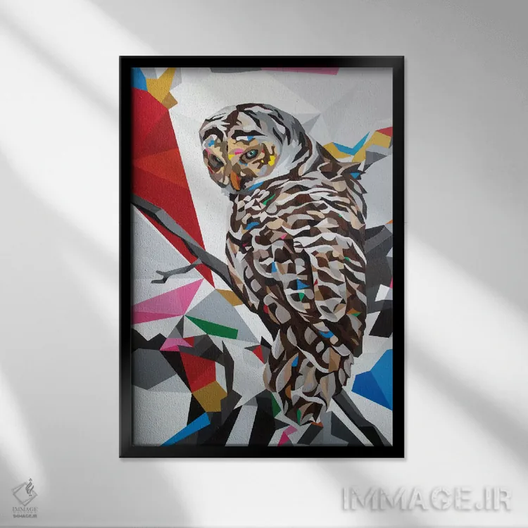 تابلو دکوراتیو جغد۲۲ اثر داز - نمای قابدار مشکی