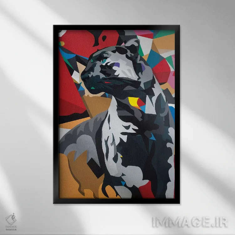 تابلو دکوراتیو پلنگ اثر داز - نمای قابدار مشکی