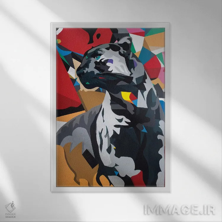 تابلو دکوراتیو پلنگ اثر داز - نمای قابدار سفید