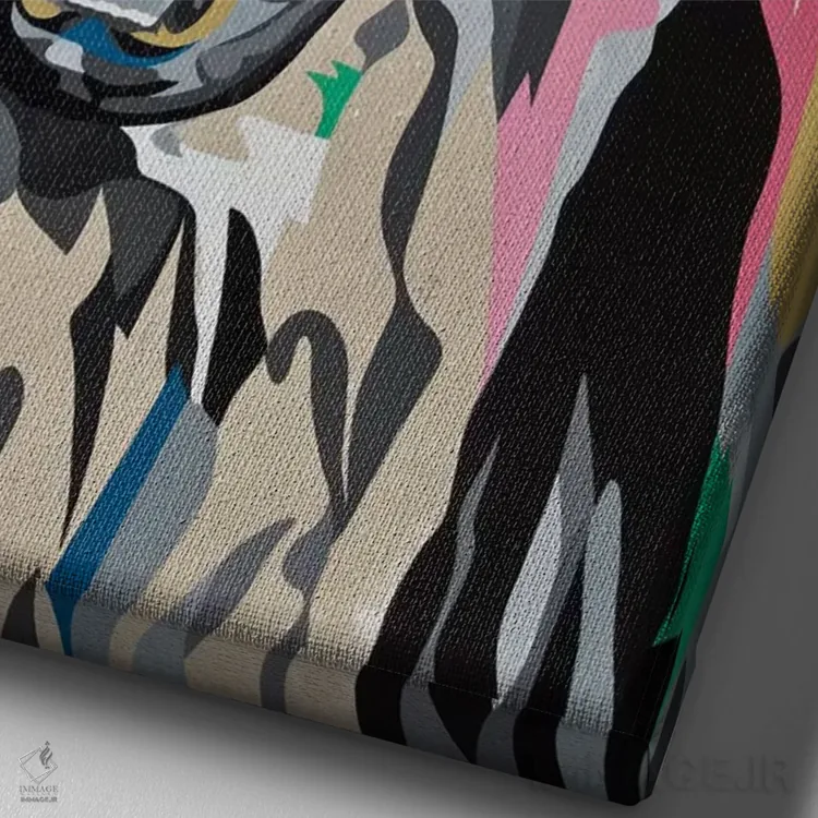 تابلو دکوراتیو شیر غران اثر داز - نمای نزدیک بافت بوم