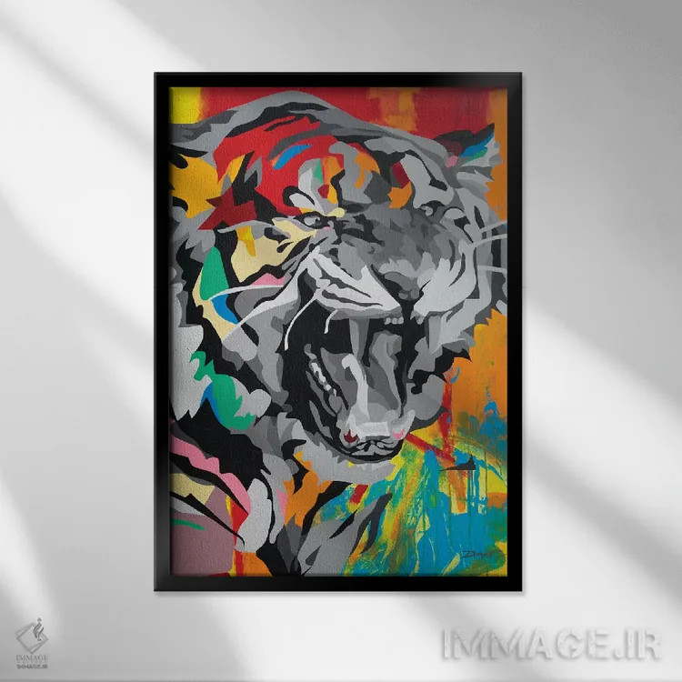 تابلو دکوراتیو ببر اثر داز - نمای قابدار مشکی