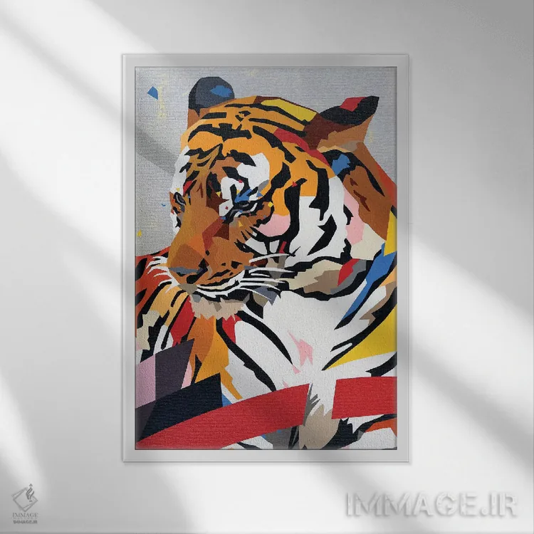 تابلو دکوراتیو ببر چینی اثر داز - نمای قابدار سفید