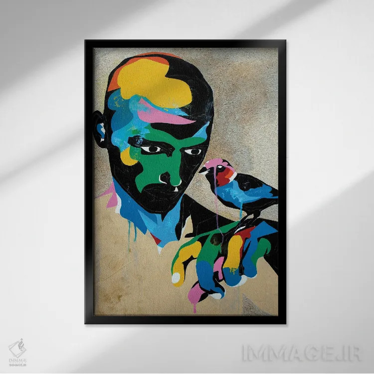 تابلو دکوراتیو مطالعه ای برای پرتره با گنجشک اثر داز - نمای قابدار مشکی