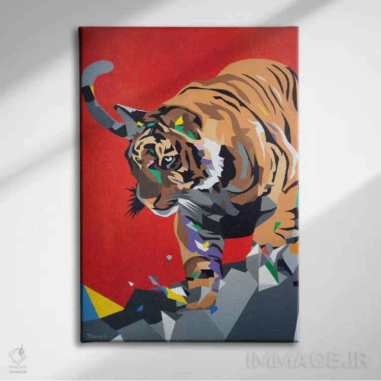 تابلو دکوراتیو ببر هندسی اثر داز - نمای روبهرو روی دیوار
