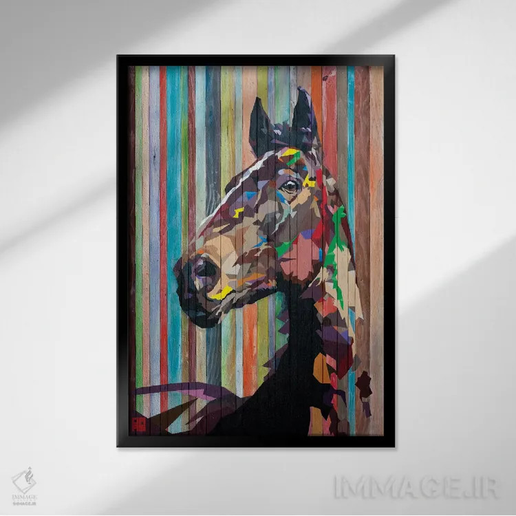 تابلو دکوراتیو اسب هندسی اثر داز - نمای قابدار مشکی