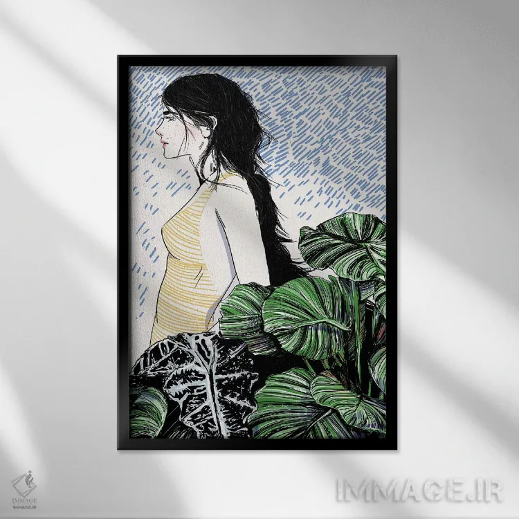 تابلو دکوراتیو باغ آبی اثر امبر دی - نمای قابدار مشکی