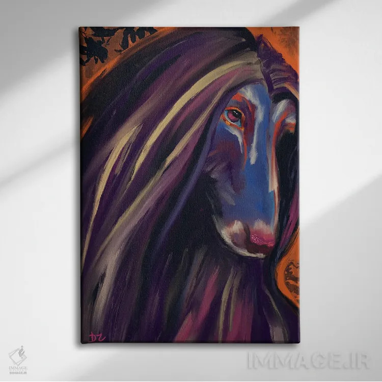 تابلو دکوراتیو سگ تازی افغانی اثر دائو زد - نمای روبهرو روی دیوار