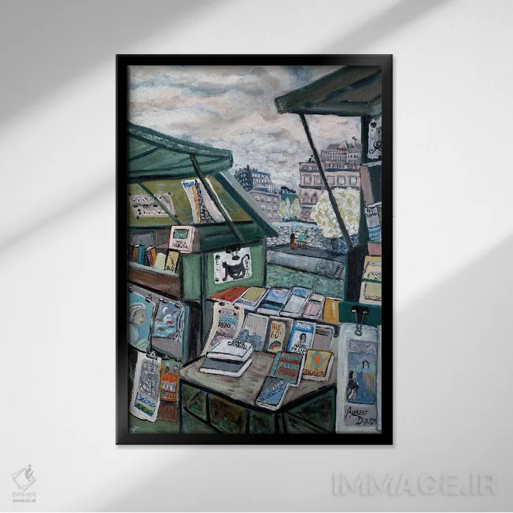 تابلو دکوراتیو فروشگاه های کنار رود سن اثر دبورا ایو آلاسترا - نمای قابدار مشکی