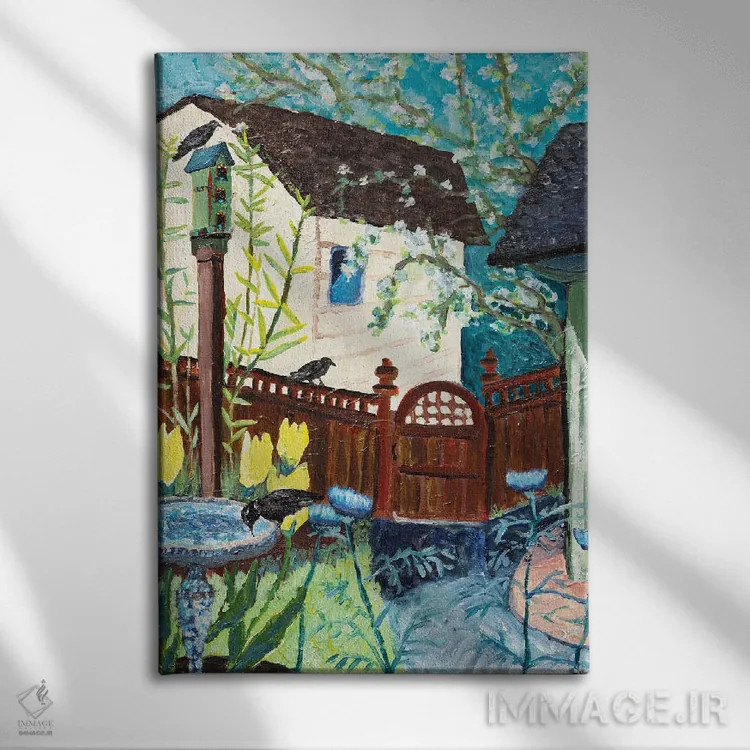 تابلو دکوراتیو لاله های حیاط پشتی اثر دبورا ایو آلاسترا - نمای روبهرو روی دیوار