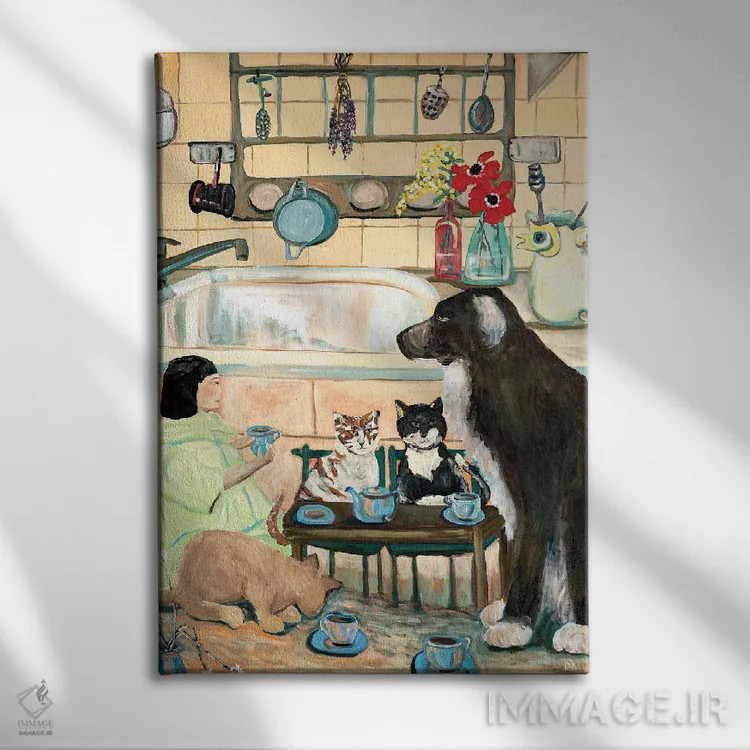 تابلو دکوراتیو مهمانی چای با ظروف آنتیک اثر دبورا ایو آلاسترا - نمای روبهرو روی دیوار