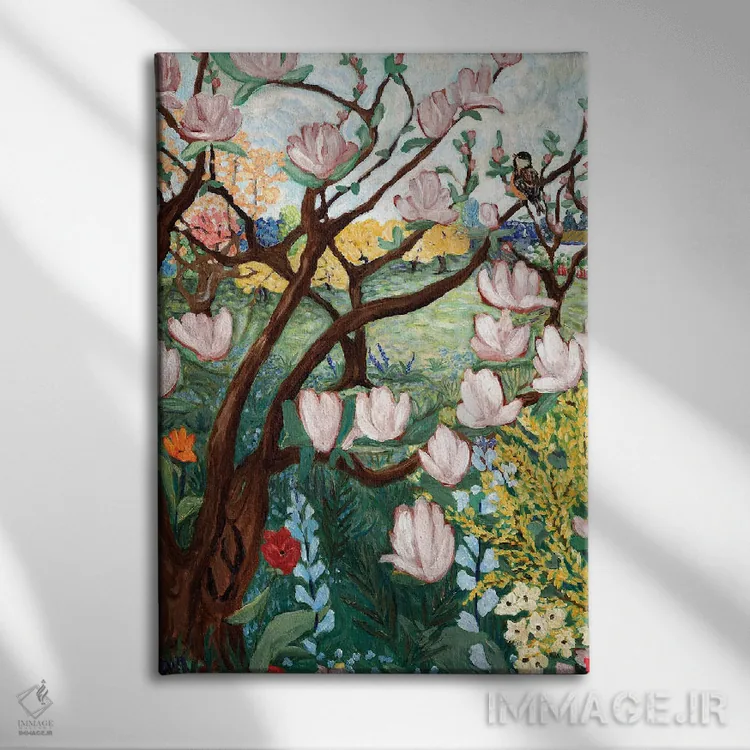 تابلو دکوراتیو شکوفه های مگنولیا اثر دبورا ایو آلاسترا - نمای روبهرو روی دیوار