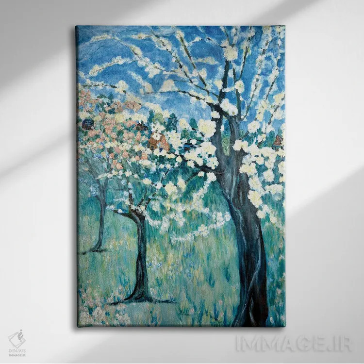 تابلو دکوراتیو شکوفه های سیب اثر دبورا ایو آلاسترا - نمای روبهرو روی دیوار