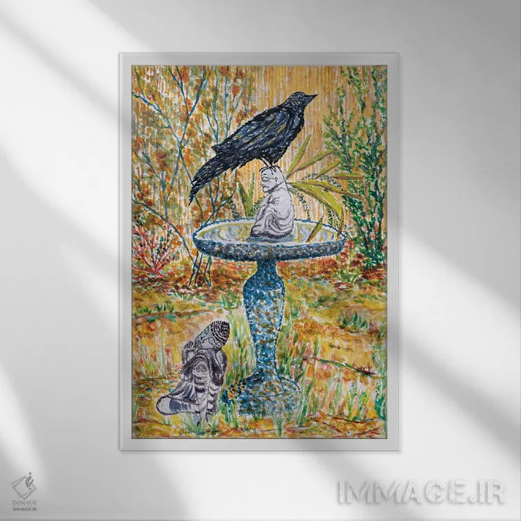 تابلو دکوراتیو بودای کلاغ اثر دبورا ایو آلاسترا - نمای قابدار سفید