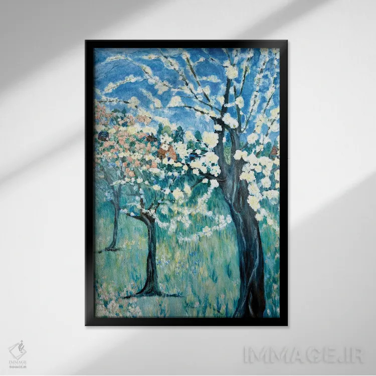 تابلو دکوراتیو شکوفه های سیب اثر دبورا ایو آلاسترا - نمای قابدار مشکی