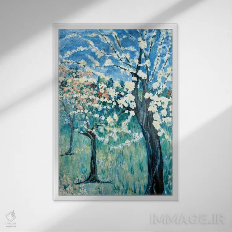 تابلو دکوراتیو شکوفه های سیب اثر دبورا ایو آلاسترا - نمای قابدار سفید