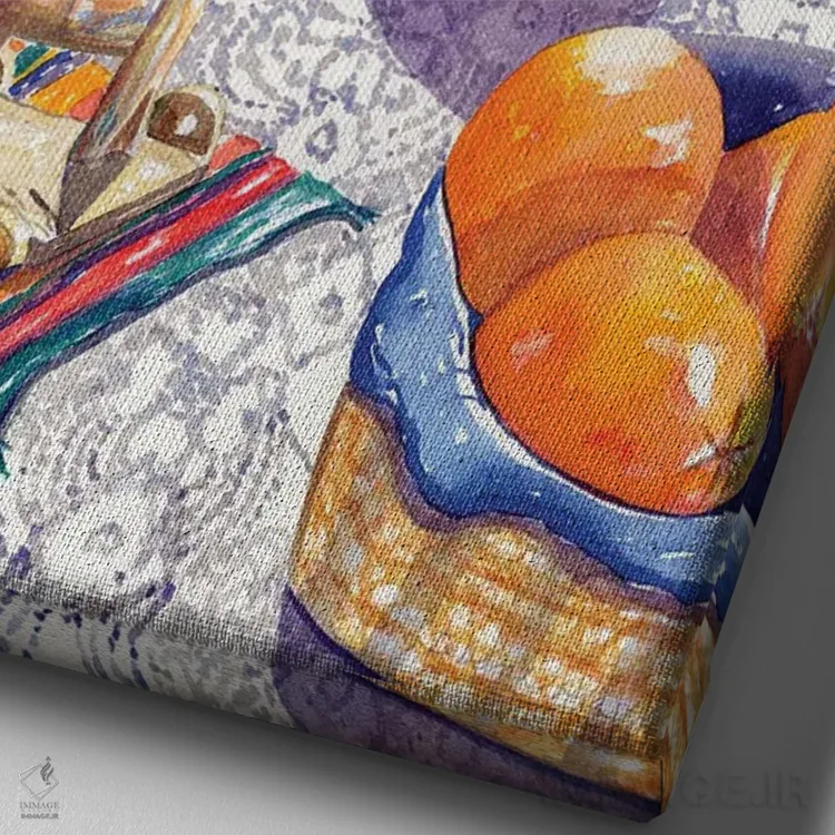 تابلو دکوراتیو طبیعت بی جان پرتقال اثر دبورا ایو آلاسترا - نمای نزدیک بافت بوم