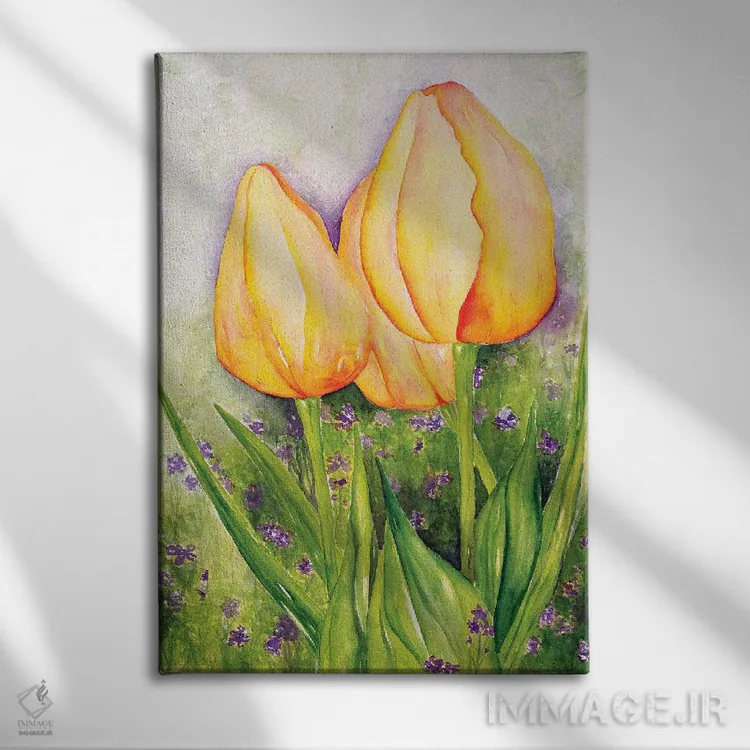 تابلو دکوراتیو لاله های زرد اثر دبورا ایو آلاسترا - نمای روبهرو روی دیوار