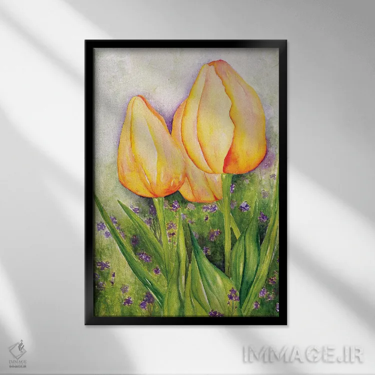 تابلو دکوراتیو لاله های زرد اثر دبورا ایو آلاسترا - نمای قابدار مشکی