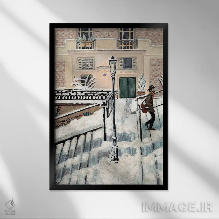 تابلو دکوراتیو برف مونمارتر اثر دبورا ایو آلاسترا - نمای قابدار مشکی