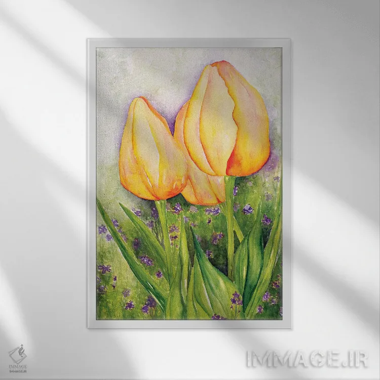 تابلو دکوراتیو لاله های زرد اثر دبورا ایو آلاسترا - نمای قابدار سفید