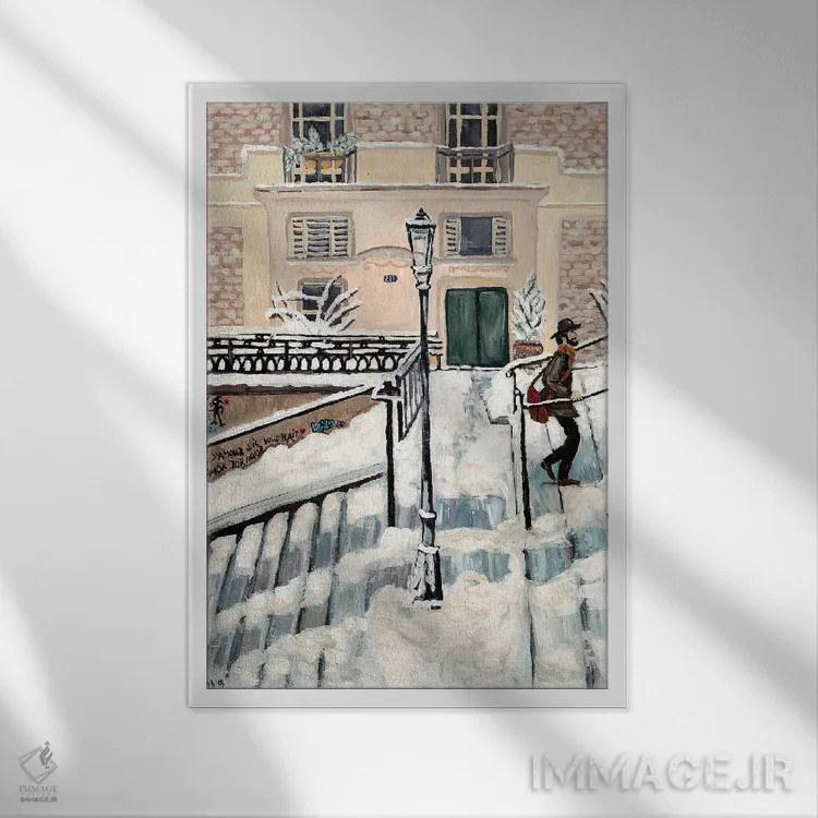 تابلو دکوراتیو برف مونمارتر اثر دبورا ایو آلاسترا - نمای قابدار سفید