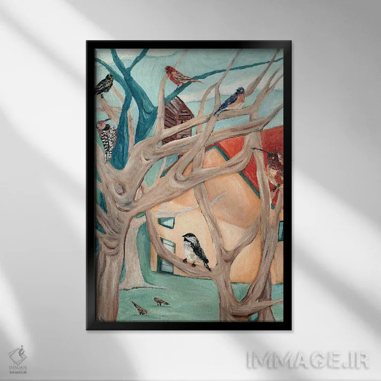 تابلو دکوراتیو خانه هلویی اثر دبورا ایو آلاسترا - نمای قابدار مشکی