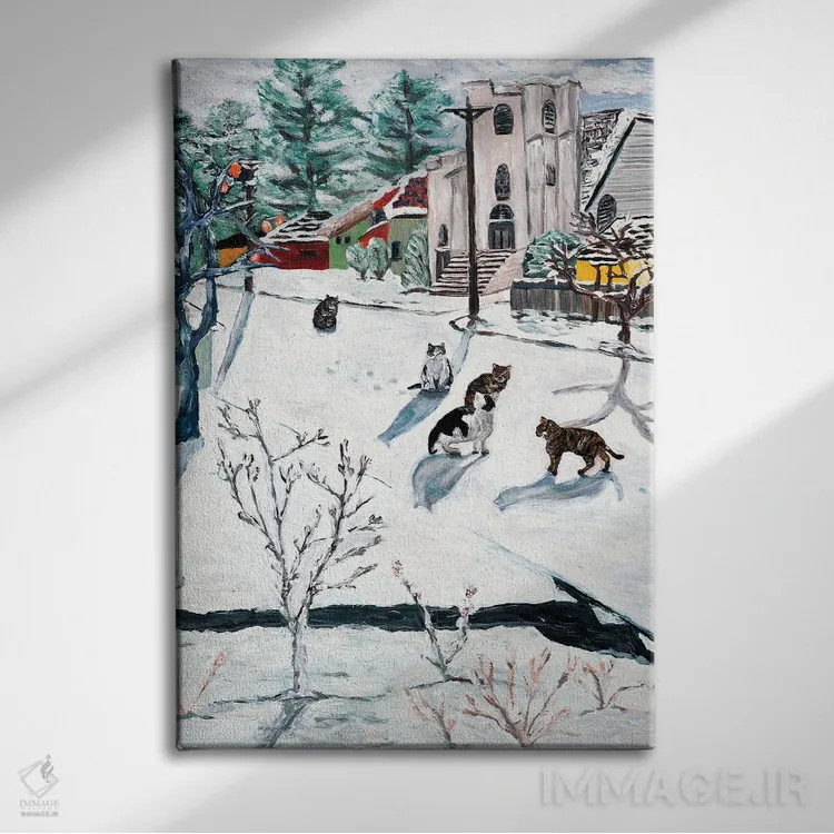 تابلو دکوراتیو گربه ها روی خیابان ۶۷ام اثر دبورا ایو آلاسترا - نمای روبهرو روی دیوار