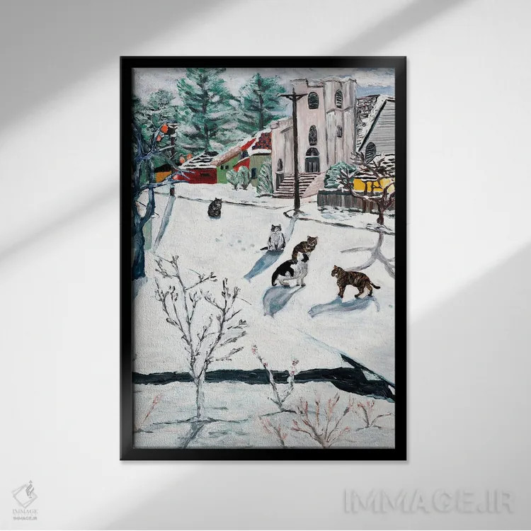 تابلو دکوراتیو گربه ها روی خیابان ۶۷ام اثر دبورا ایو آلاسترا - نمای قابدار مشکی