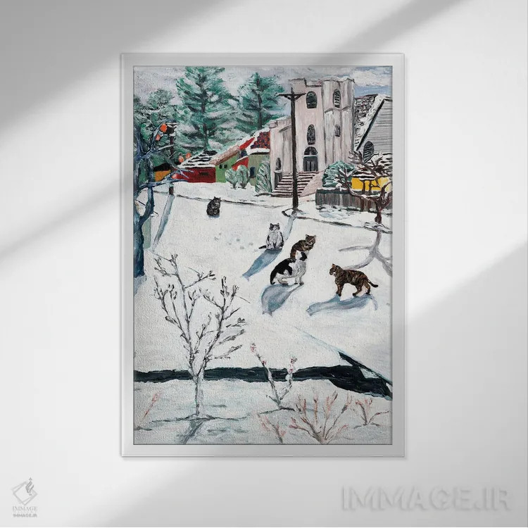 تابلو دکوراتیو گربه ها روی خیابان ۶۷ام اثر دبورا ایو آلاسترا - نمای قابدار سفید