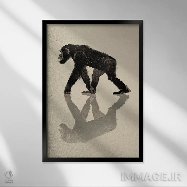 تابلو دکوراتیو شمپانزه اثر دیتر براون - نمای قابدار مشکی