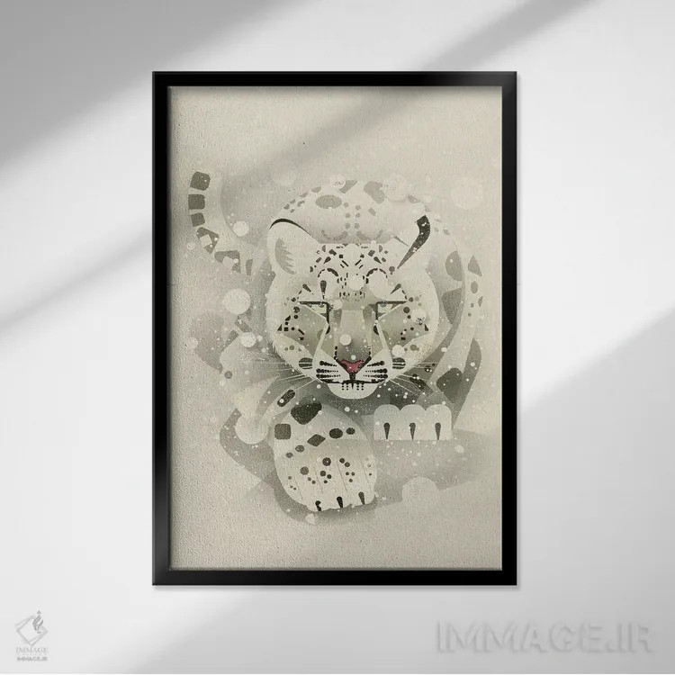 تابلو دکوراتیو پلنگ برفی اثر دیتر براون - نمای قابدار مشکی