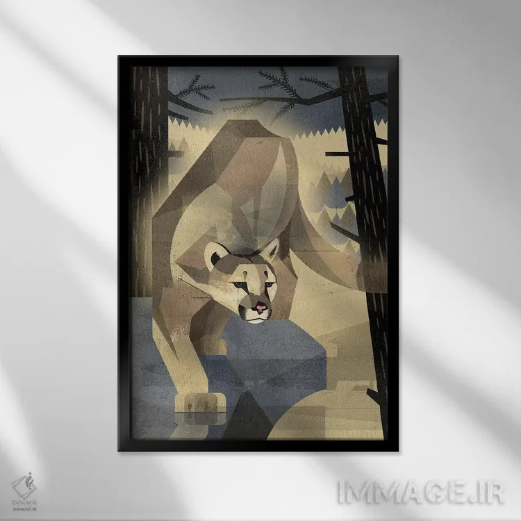 تابلو مدرن شیر کوهی اثر دیتر براون - نمای قابدار مشکی