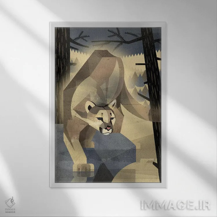 تابلو مدرن شیر کوهی اثر دیتر براون - نمای قابدار سفید