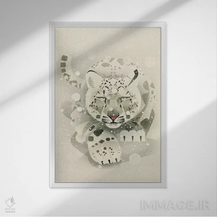 تابلو دکوراتیو پلنگ برفی اثر دیتر براون - نمای قابدار سفید