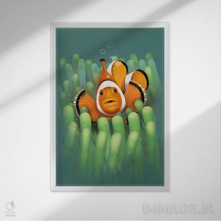 تابلو دکوراتیو ماهی دلقک اثر دیتر براون - نمای قابدار سفید