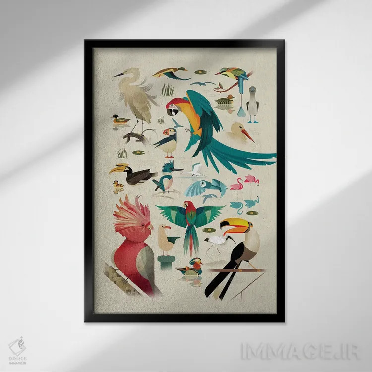 تابلو دکوراتیو پرندگان اثر دیتر براون - نمای قابدار مشکی