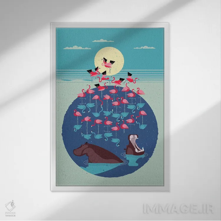 تابلو دکوراتیو دریاچه فلامینگو اثر دیتر براون - نمای قابدار سفید