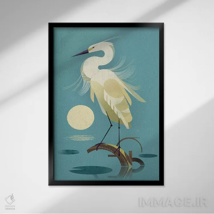 تابلو دکوراتیو حواصیل کوچک اثر دیتر براون - نمای قابدار مشکی