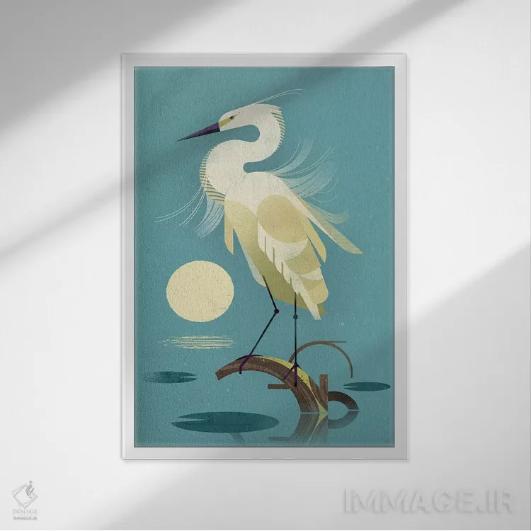 تابلو دکوراتیو حواصیل کوچک اثر دیتر براون - نمای قابدار سفید