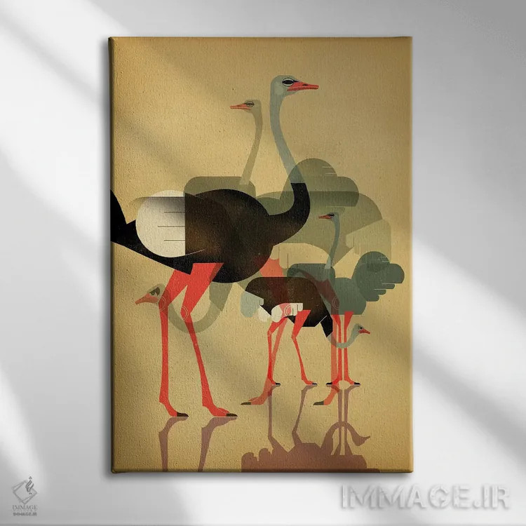 تابلو دکوراتیو شترمرغ ها اثر دیتر براون - نمای روبهرو روی دیوار
