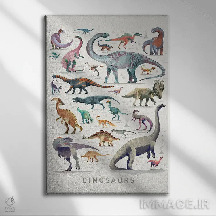 تابلو دکوراتیو دایناسورها ۱ اثر دیتر براون - نمای روبهرو روی دیوار
