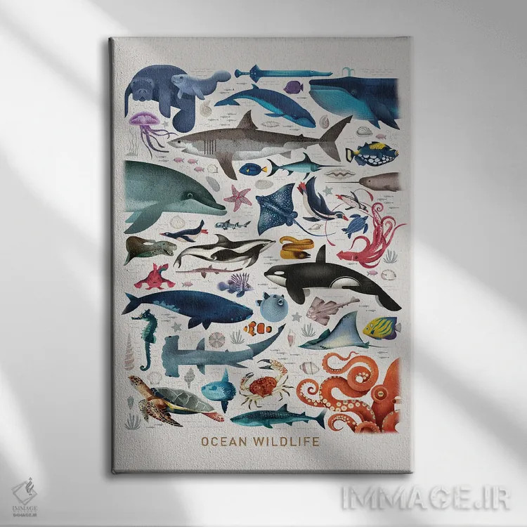 تابلو دکوراتیو حیات وحش اقیانوس اثر دیتر براون - نمای روبهرو روی دیوار