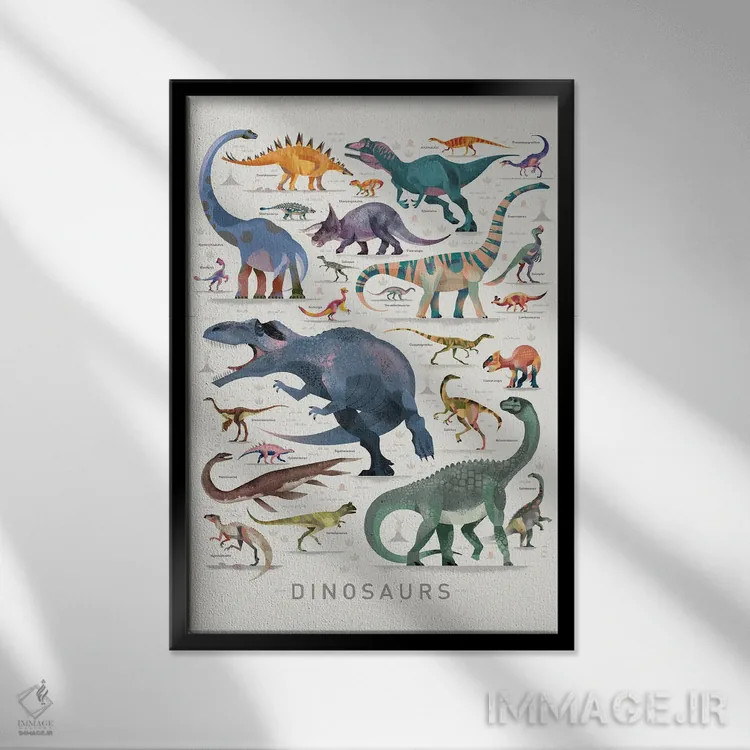 تابلو دکوراتیو دایناسورها ۲ اثر دیتر براون - نمای قابدار مشکی