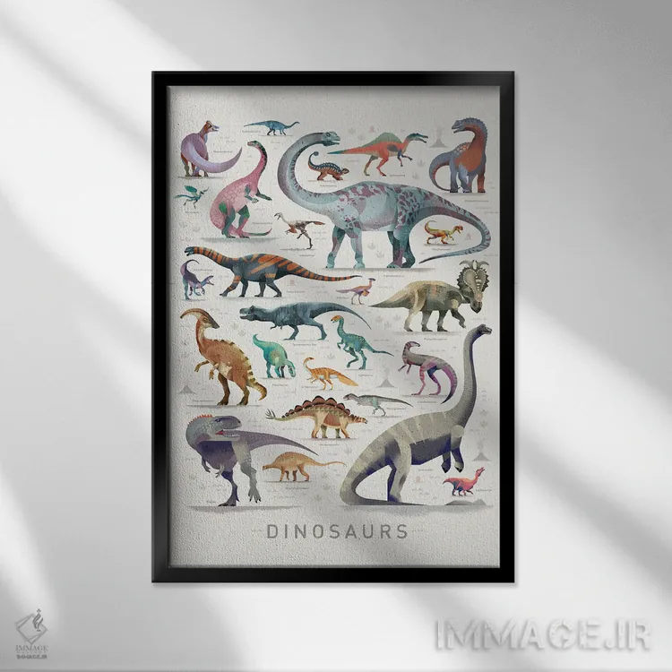 تابلو دکوراتیو دایناسورها ۱ اثر دیتر براون - نمای قابدار مشکی