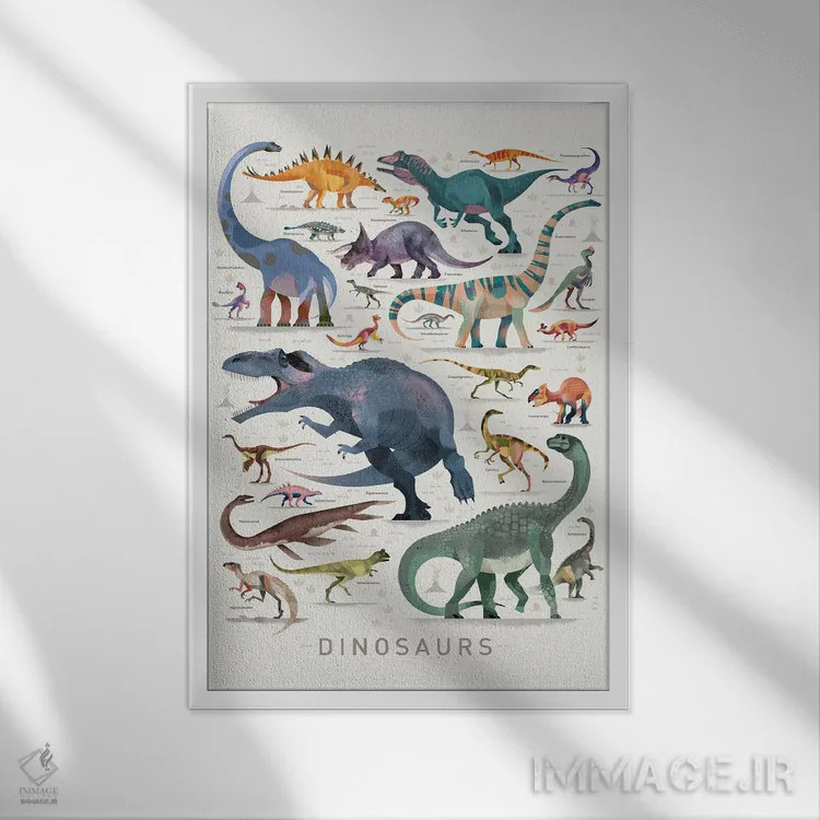 تابلو دکوراتیو دایناسورها ۲ اثر دیتر براون - نمای قابدار سفید