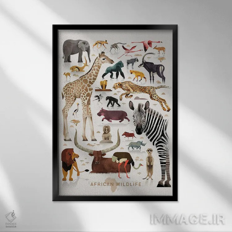 تابلو دکوراتیو حیات وحش آفریقا اثر دیتر براون - نمای قابدار مشکی