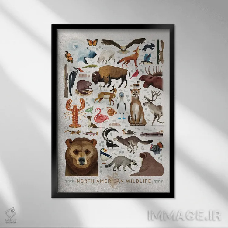 تابلو دکوراتیو حیات وحش آمریکای شمالی اثر دیتر براون - نمای قابدار مشکی